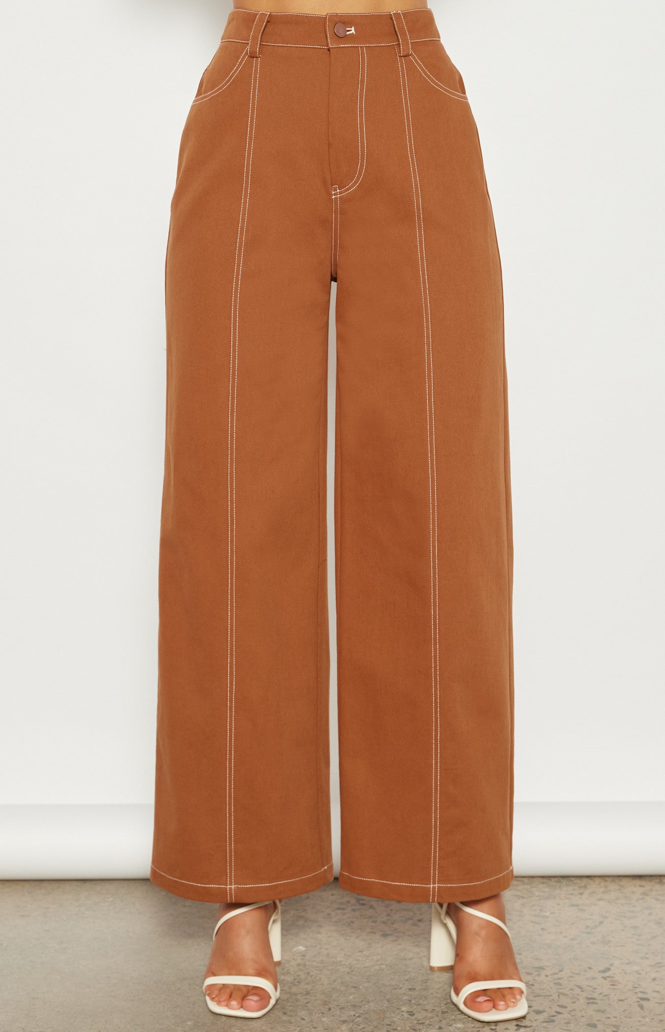 Contrast wide Leg Pant- Cinnamon