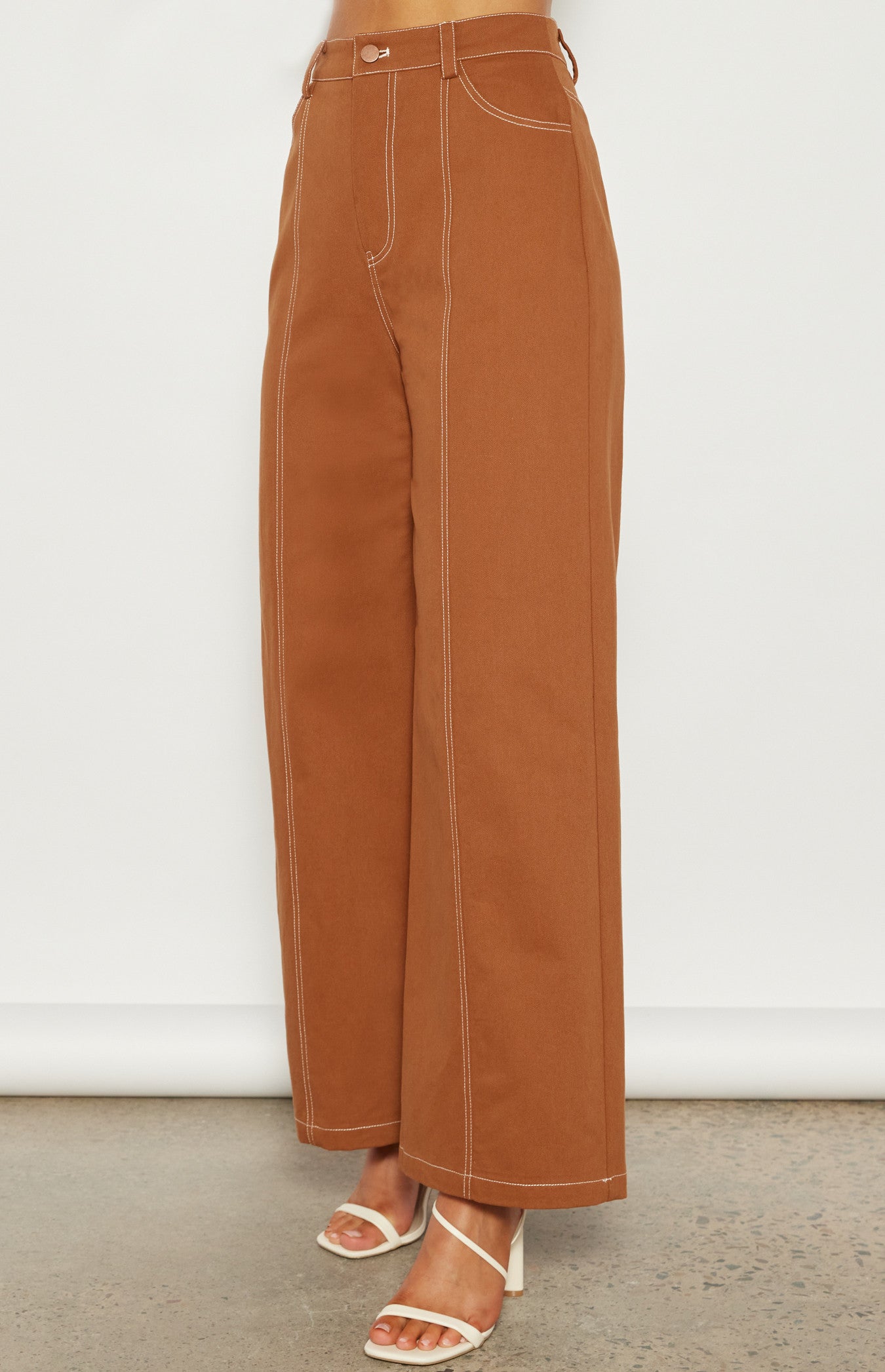 Contrast wide Leg Pant- Cinnamon