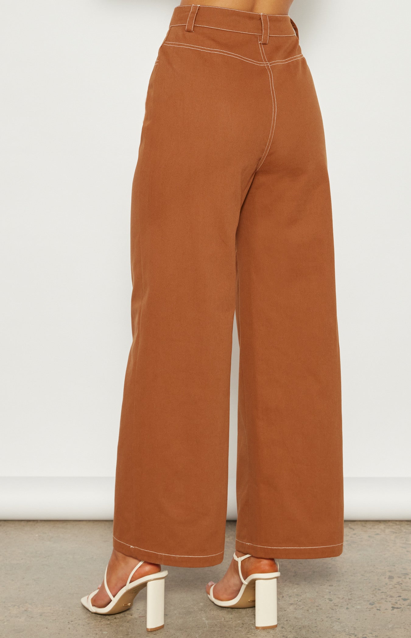 Contrast wide Leg Pant- Cinnamon