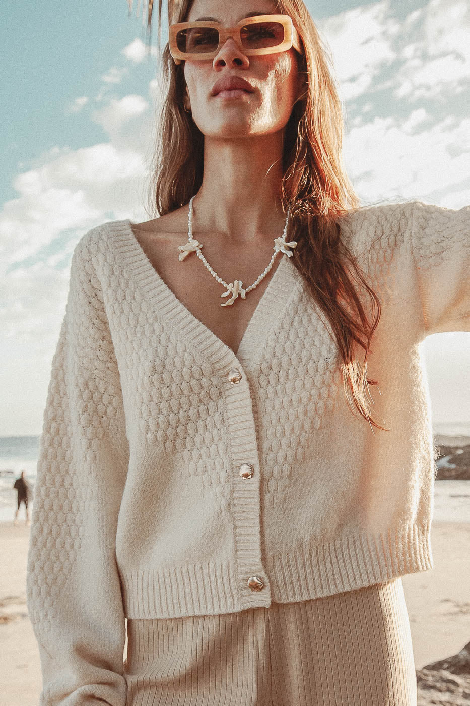 Palm Collective- Shell Cashmere Cardigan Cream