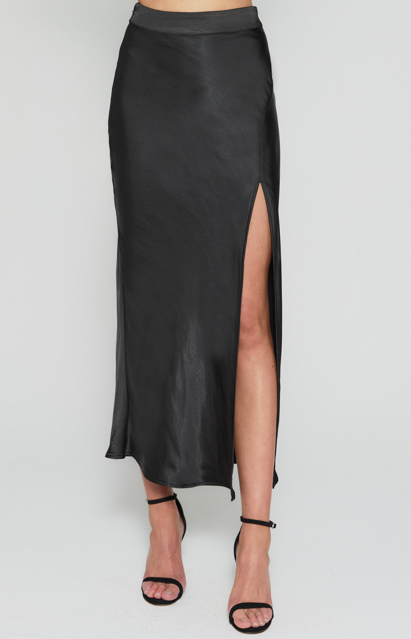 STYLE STATE Satin Midi Skirt with Front Split Details