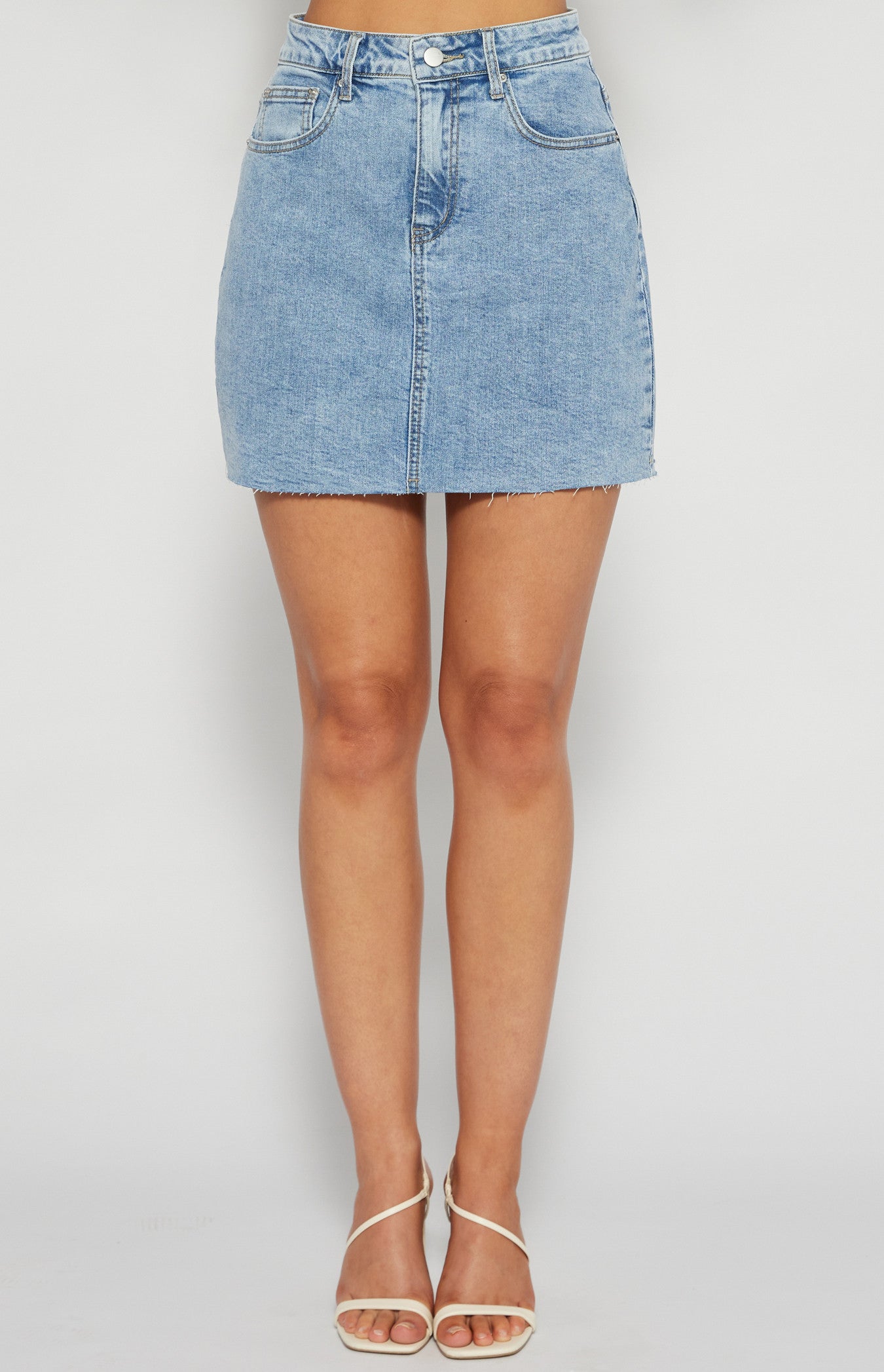 Raw Edge Denim Mini Skirt