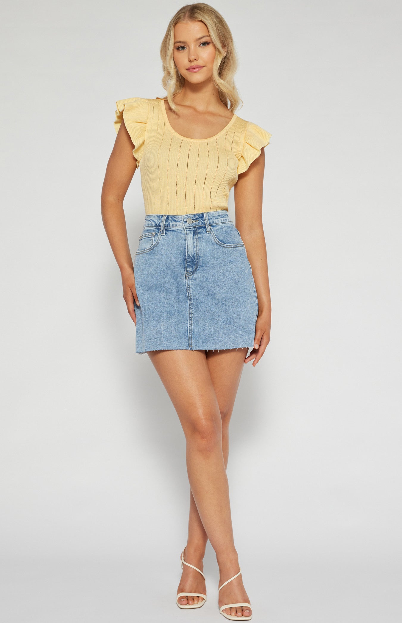 Raw Edge Denim Mini Skirt