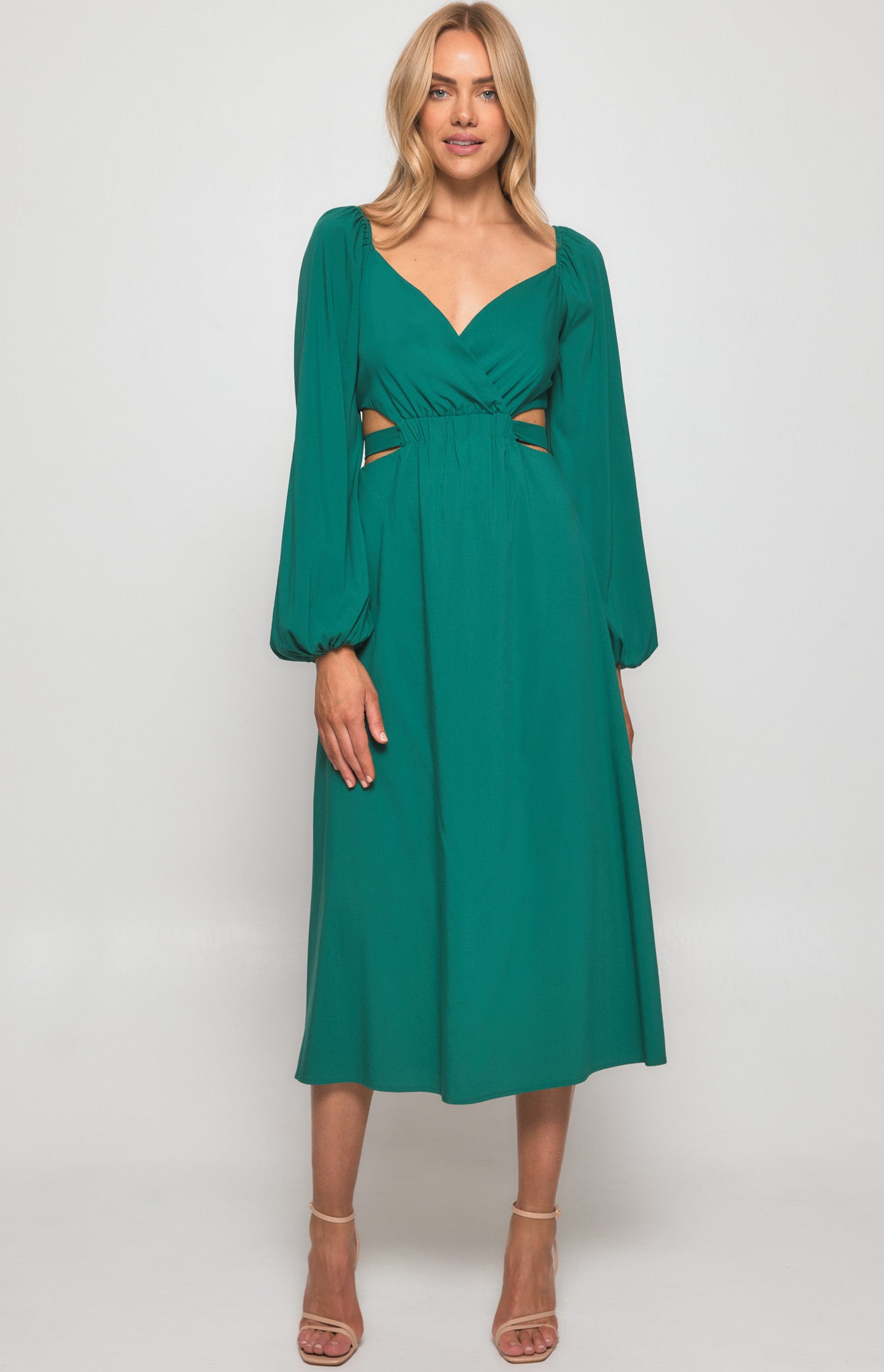 WINNIE & CO. Long Sleeve Maxi Dress with Elastic Cut Out Waist