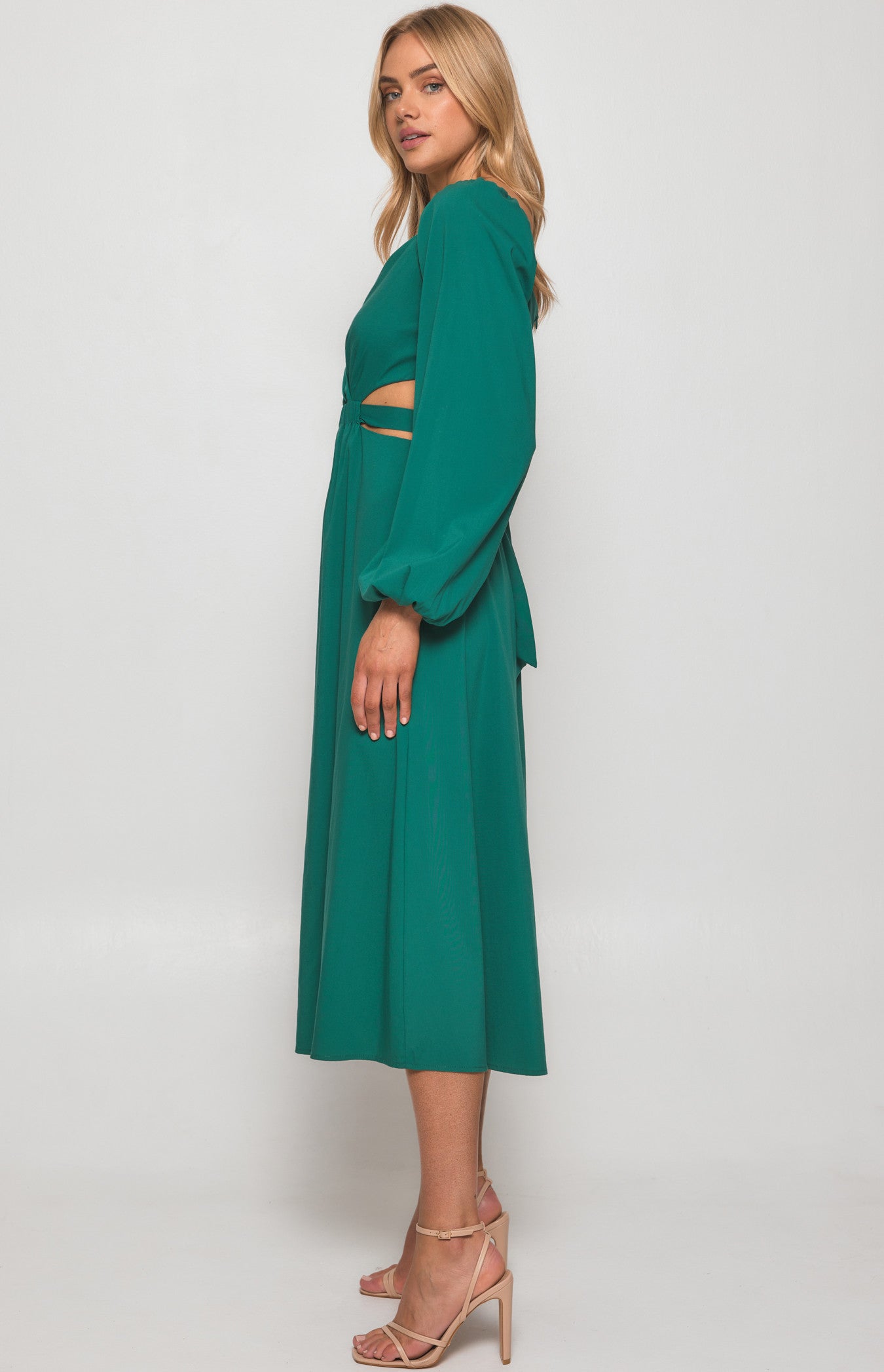 WINNIE & CO. Long Sleeve Maxi Dress with Elastic Cut Out Waist