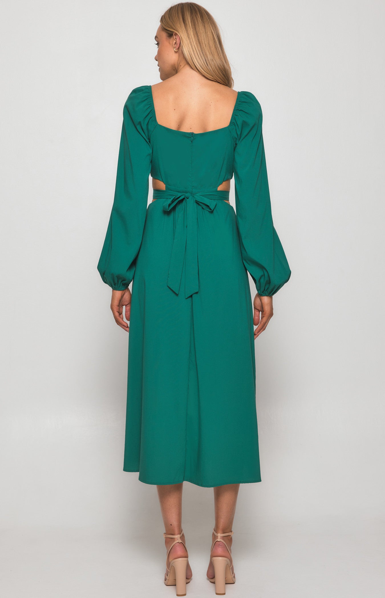 WINNIE & CO. Long Sleeve Maxi Dress with Elastic Cut Out Waist