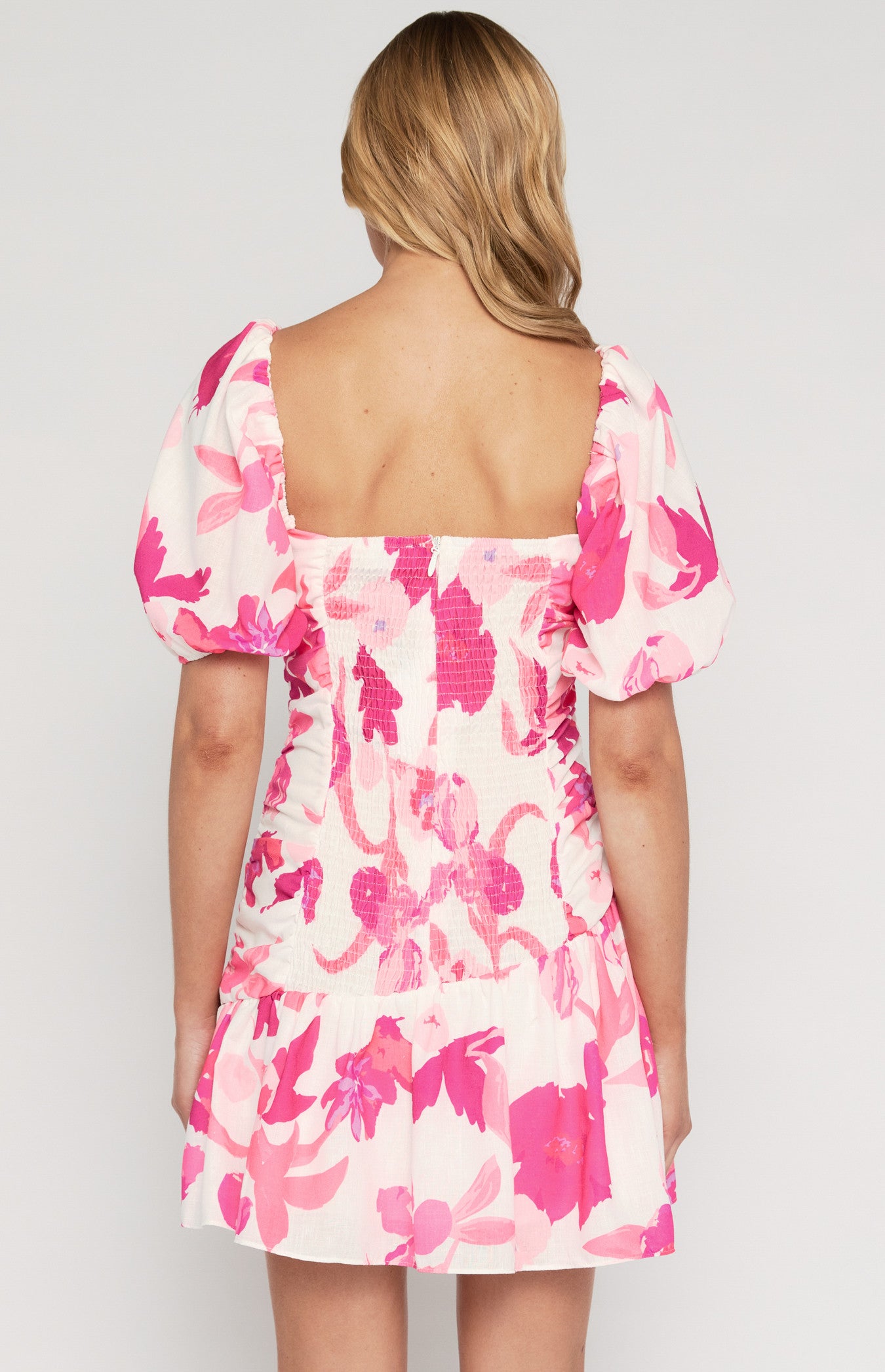 WINNIE & CO. Faux Linen Floral Print Mini Dress