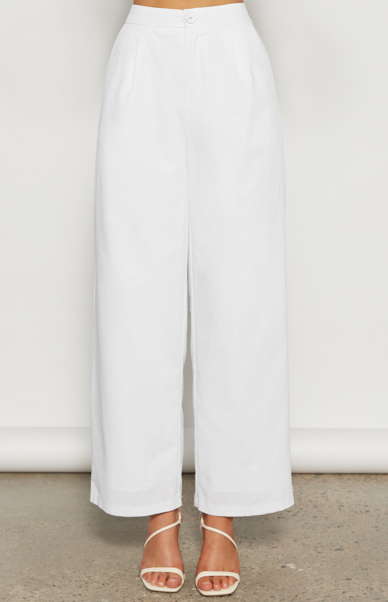 Linen Blend Wide Leg Pant/White