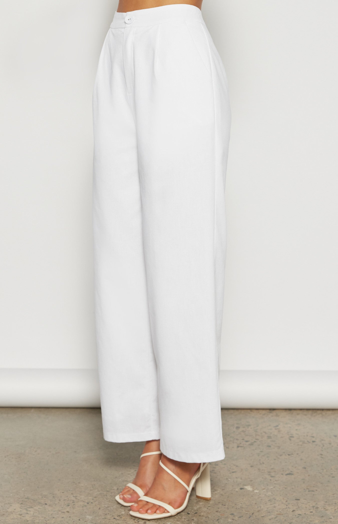 Linen Blend Wide Leg Pant/White