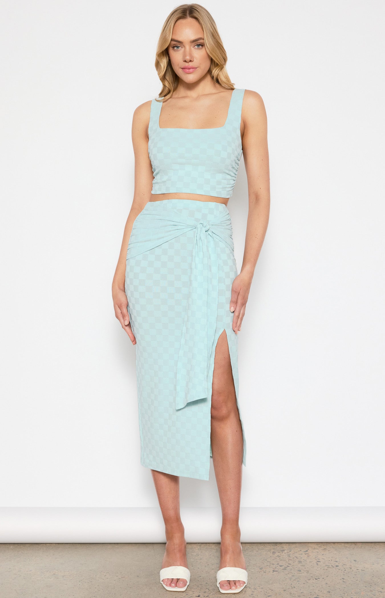 Checkered Jersey Skirt Set/BLUE